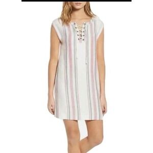 Cupcakes and Cashmere Womens Striped Lace Up Sleeveless Shift Mini Dress Medium